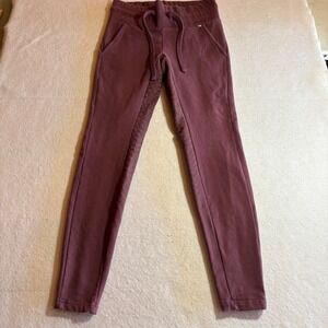 Horze Womens Equestrian Riding Pants Tights Burgundy Diamond Knee Patch Size 24‎